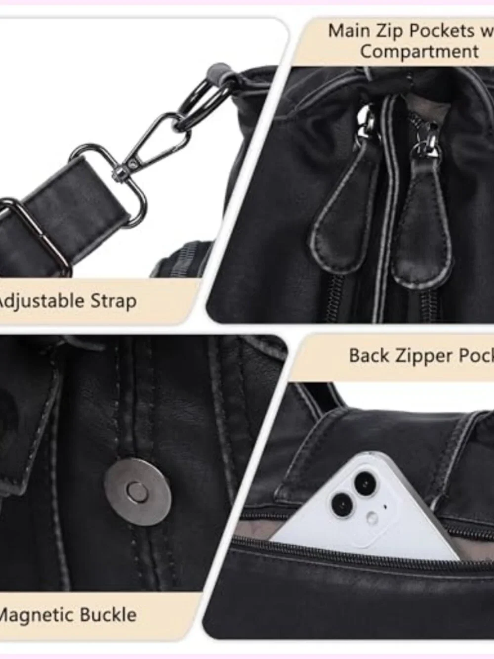 Vegan Leather Hobo Shoulder Bag Tote Purse with Crossbody Strap